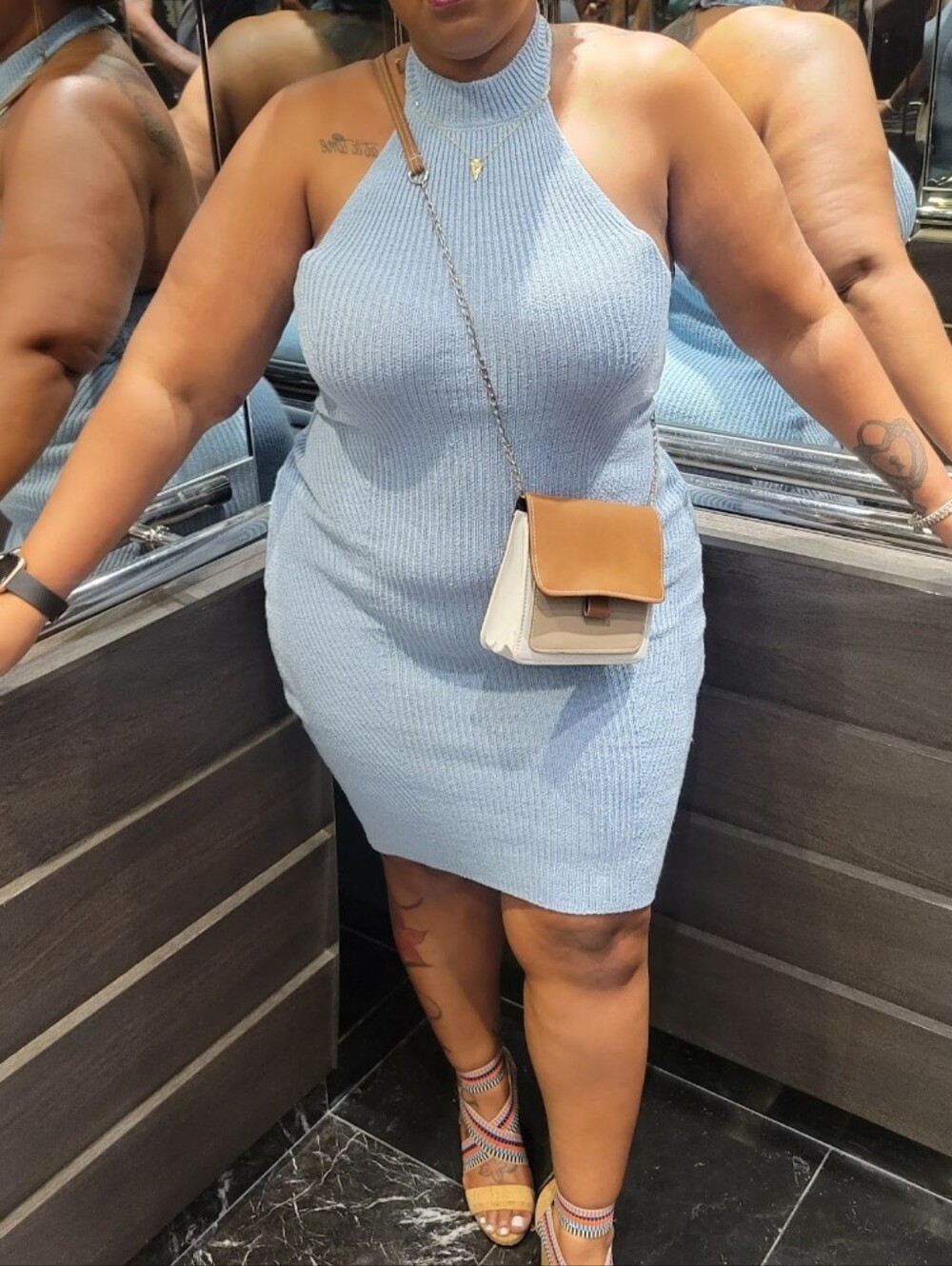 Fashion Nova Light Blue Halter Knit Mini Dress